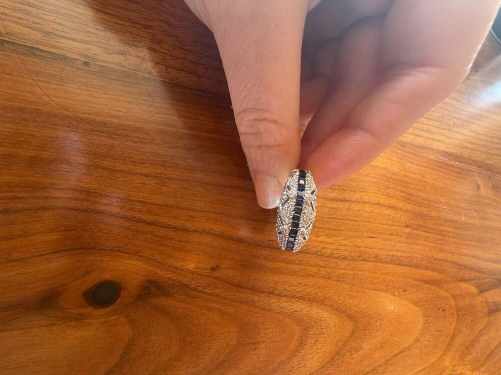 Judith Ripka Sterling Silver 925 Retired Pave Diamond Blue Sapphire Ring